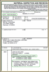 GFP Data on Reparable Receiving Report (RRR)