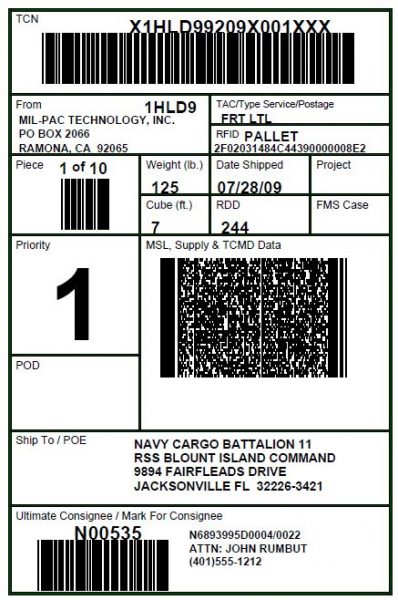 Military Shipment Label (MSL)